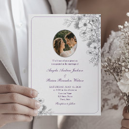 Invitación Purple Floral Photo Wedding