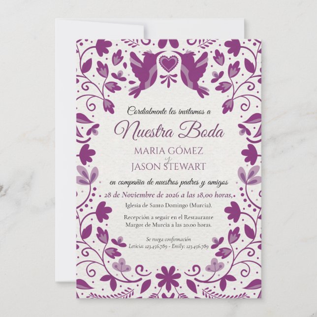 Invitación Purple Floral Romantic Aesthetic Spanish Wedding (Anverso)