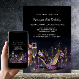 Invitación Purple Floral Stiletto Shoes Birthday Party