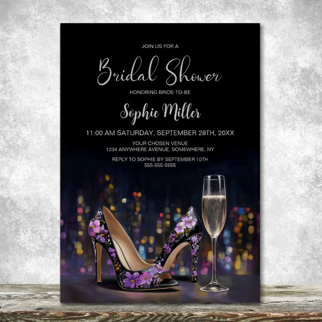 Invitación Purple Floral Stiletto Shoes Bridal Shower (Subido por el creador)