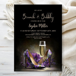 Invitación Purple Floral Stiletto Shoes Brunch and Bubbly