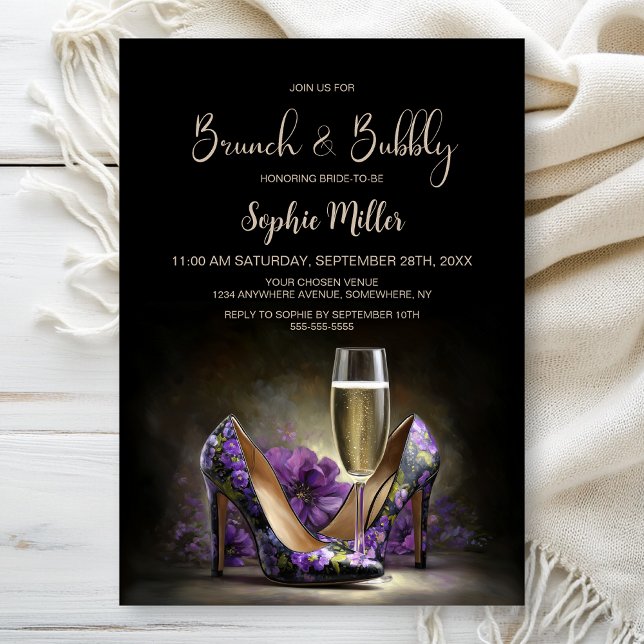 Invitación Purple Floral Stiletto Shoes Brunch and Bubbly (Subido por el creador)