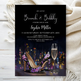 Invitación Purple Floral Stiletto Shoes Brunch and Bubbly