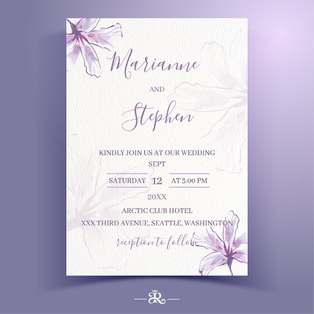 Invitación Purple Floral Watercolor Wedding Invitation (Subido por el creador)