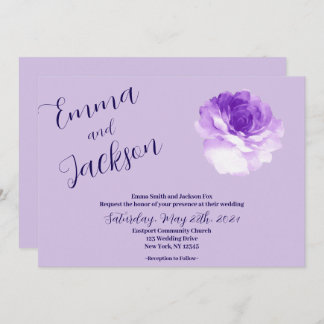 Invitación Purple Flower Script Wedding Invitation