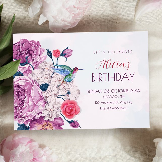 Invitación Purple flowers bloom birthday (Subido por el creador)