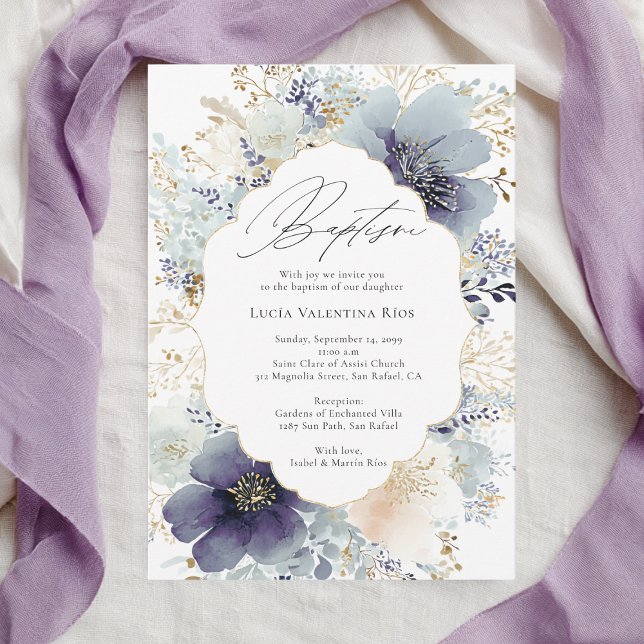 Invitación Purple Flowers Frame Elegant Floral Baptism (Subido por el creador)