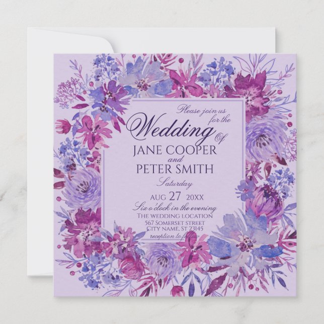 Invitación Purple flowers Wedding Invitation (Anverso)
