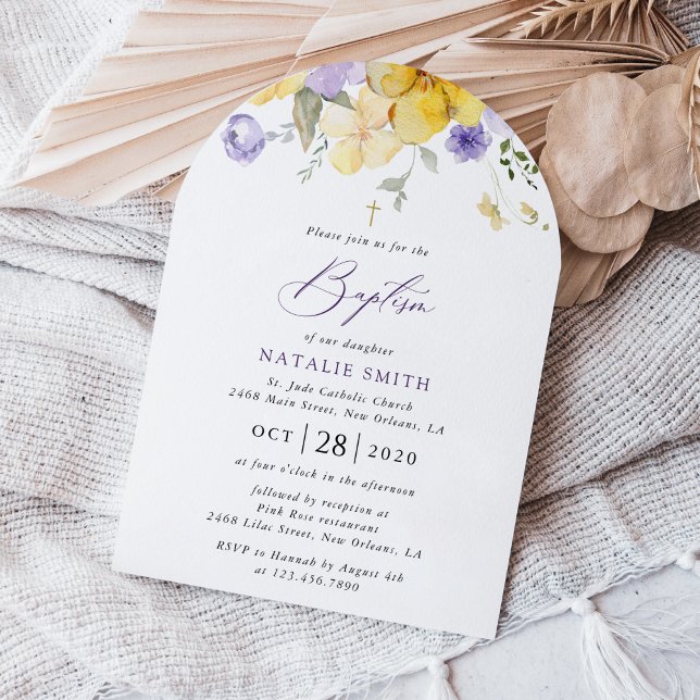 Invitación Purple Flowers, Yellow Flowers, Boho, Baptism (Subido por el creador)