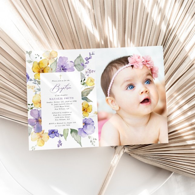 Invitación Purple Flowers, Yellow Flowers, Boho, Baptism (Subido por el creador)