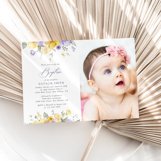 Invitación Purple Flowers, Yellow Flowers, Boho, Baptism (Subido por el creador)