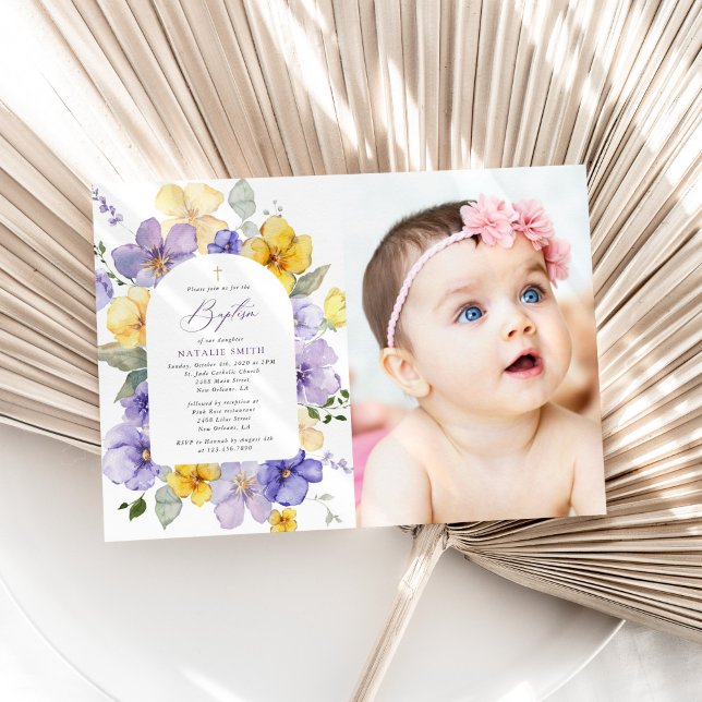 Invitación Purple Flowers, Yellow Flowers, Boho, Baptism (Subido por el creador)