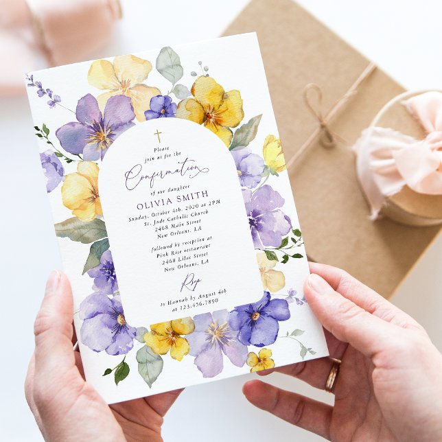 Invitación Purple Flowers, Yellow Flowers, Boho, Confirmation (Subido por el creador)