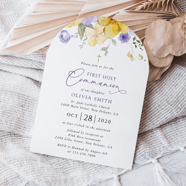 Invitación Purple Flowers, Yellow Flowers, First Communion (Subido por el creador)