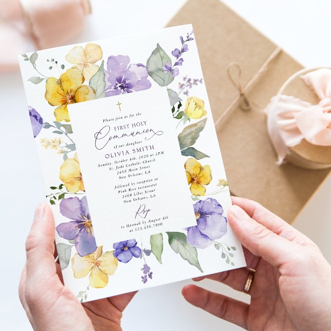 Invitación Purple Flowers, Yellow Flowers, First Communion (Subido por el creador)