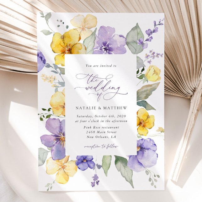 Invitación Purple Flowers, Yellow Flowers, Greenery, Wedding (Subido por el creador)