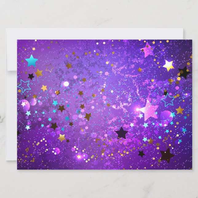 Invitación Purple foil background with Stars (Anverso)