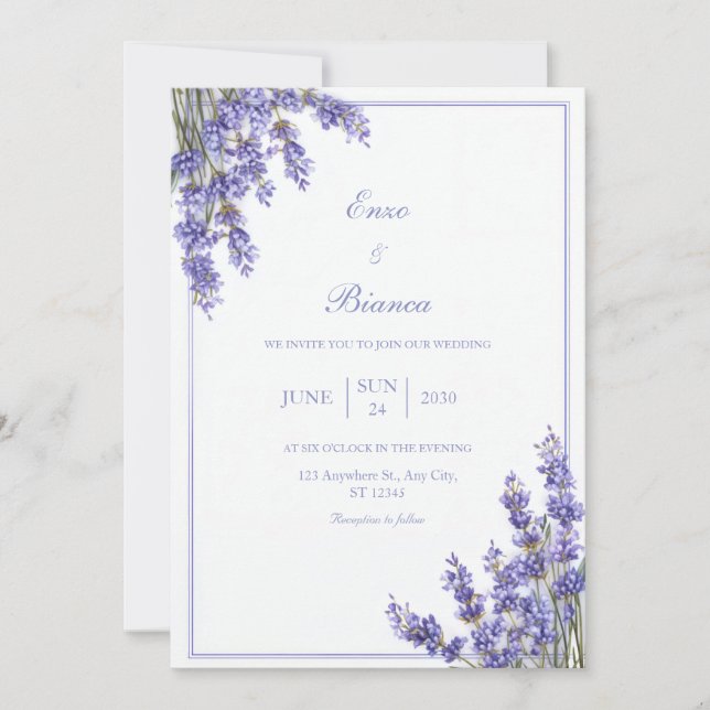 Invitación Purple French Lavender Rustic Minimalist Frame (Anverso)