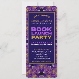 Invitación Purple Fuchsia Gold Vintage Lace Book Launch