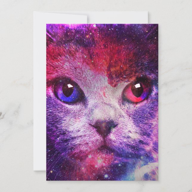 Invitación Purple Galaxy Cat  (Anverso)