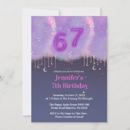 Invitación Purple Galaxy “I Was 6 Now I’m 7” Girl Birthday