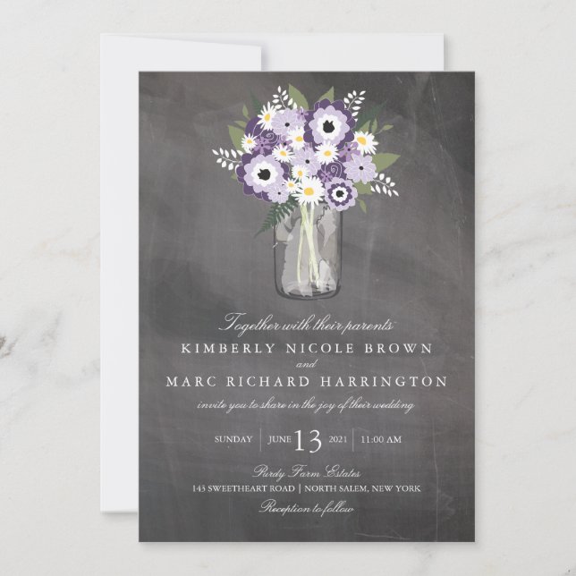 Invitación Purple Garden Mason Jar Chalkboard | BODA (Anverso)
