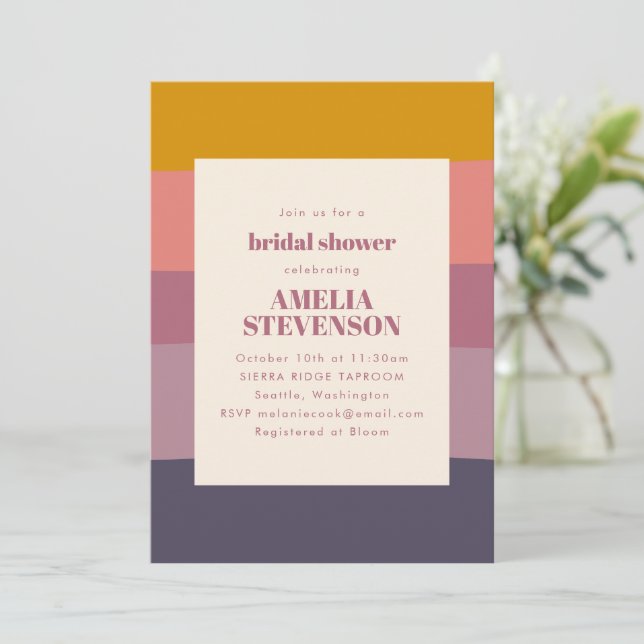 Invitación Purple Geometric Stripes Moderno Bridal Shower (Anverso de pie)