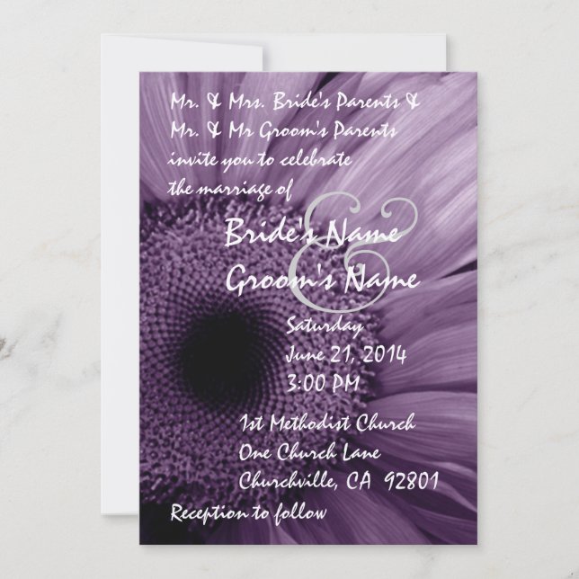 Invitación PURPLE Gerber Daisy Wedding (Anverso)