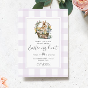 Invitación Purple Gingham Bunny Easter Egg Hunt