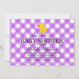 Invitación Purple Gingham Rubber Duckie Baby Shower