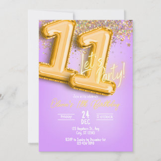 Invitación Purple Glitter 11th Birthday Invitation