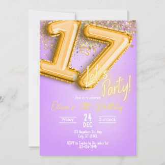 Invitación Purple Glitter 17th Birthday Invitation