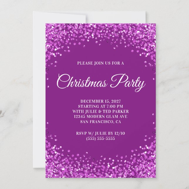 Invitación Purple Glitter Border Christmas Party (Anverso)