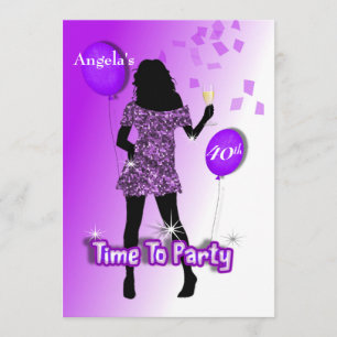 Invitación Purple Glitzy Girly Time To Fiesta Personalizado