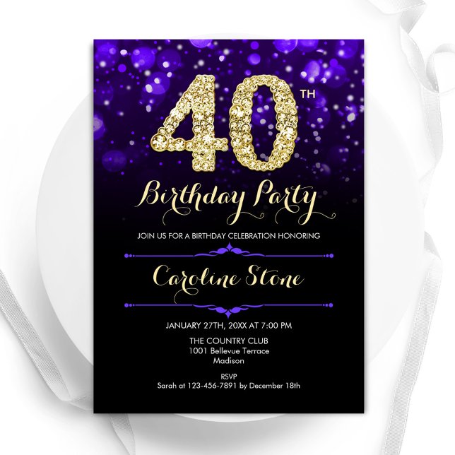 Invitación Purple Gold 40 cumpleaños (Subido por el creador)
