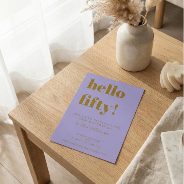 Invitación Purple Gold 50th Birthday Party Modern Typography (Subido por el creador)