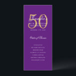 Invitación Purple Gold 50th Birthday Party Program con Menú<br><div class="desc">Elegante diseño de "Programa de fiesta de cumpleaños" con una sofisticada tipografía de escritura con texto personalizado.</div>