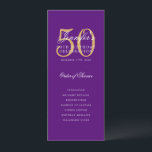 Invitación Purple Gold 50th Birthday Party Program con Menú<br><div class="desc">Elegante diseño de "Programa de fiesta de cumpleaños" con una sofisticada tipografía de escritura con texto personalizado.</div>