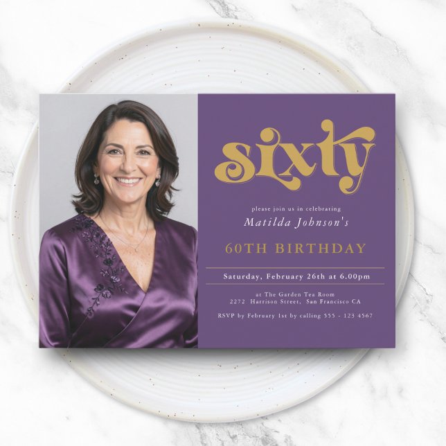 Invitación Purple Gold 60th Birthday Invitation (Subido por el creador)