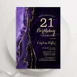 Invitación Purple Gold Agate 21 cumpleaños<br><div class="desc">Invitación a la fiesta de cumpleaños 21 del color púrpura y dorado. Elegante diseño moderno con fondo geodésico de mármol agate acuarela, oro falso purpurina y tipografía de escritura. La carta de invitación de moda es perfecta para una elegante celebración del cumpleaños de las mujeres. Invitaciones Zazzle impresas o una...</div>