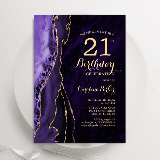Invitación Purple Gold Agate 21 cumpleaños (Subido por el creador)