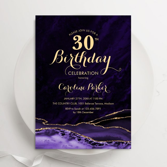 Invitación Purple Gold Agate 30 cumpleaños (Subido por el creador)