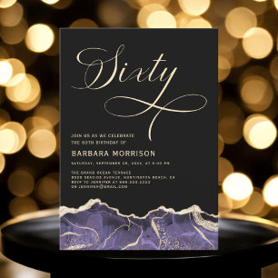 Invitación Purple Gold Agate 60.ª Fiesta de Cumpleaños