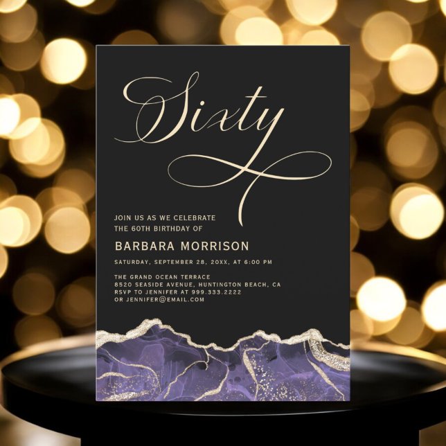 Invitación Purple Gold Agate 60.ª Fiesta de Cumpleaños (Subido por el creador)