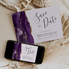 Invitación Purple Gold Agate Lavender Save the Date
