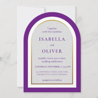 Invitación Purple gold and white simplistic wedding