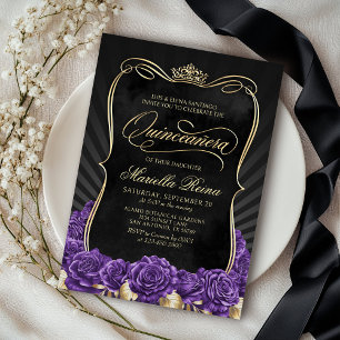 Invitación Purple Gold Black Quinceañera