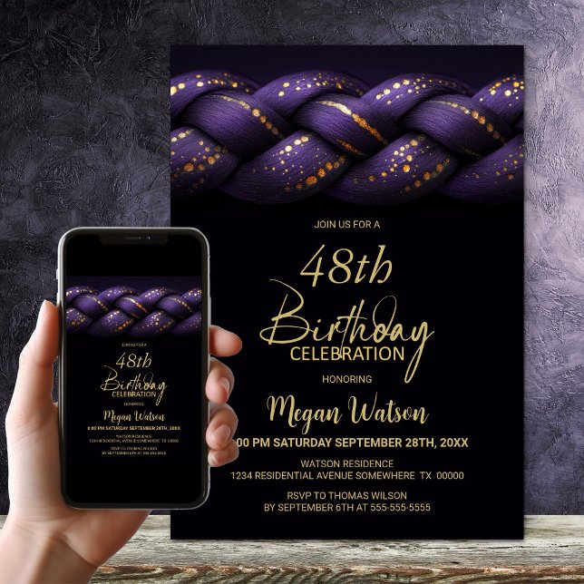 Invitación Purple Gold Braid Cualquier fiesta de cumpleaños d (Subido por el creador)
