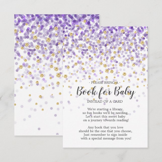 Invitación Purple Gold Confetti Baby Shower Book for Baby (Anverso / Reverso)