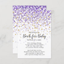 Purple Gold Confetti Baby Shower Book for Baby